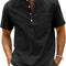 Men'S Linen Henley Shirt Short Sleeve Casual Summer Beach Plain Button Up, Black, X-Large