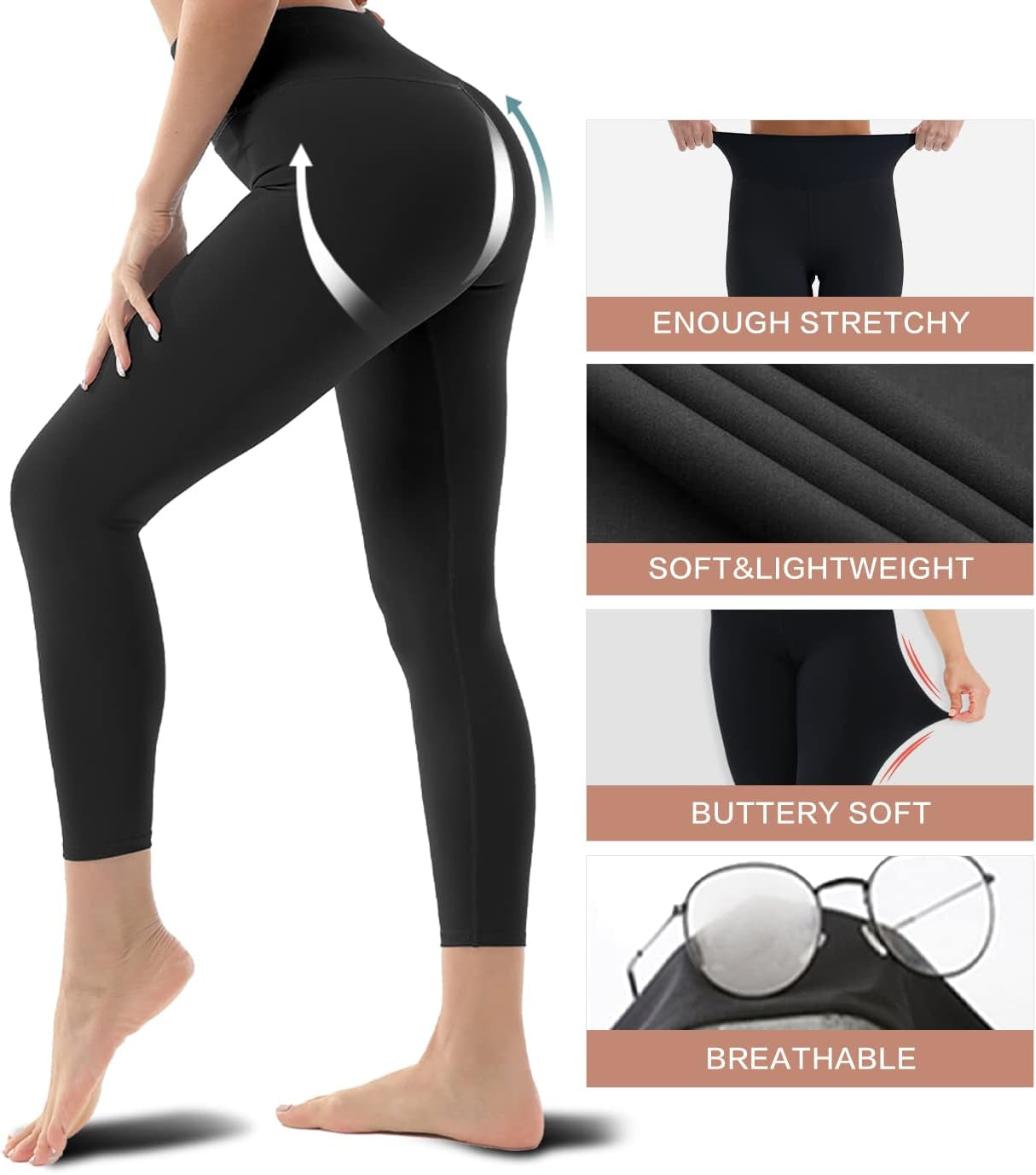 3 Pack High Waisted Leggings for Women-Soft Athletic Tummy Control Pants for Running Yoga Workout Reg & plus Size